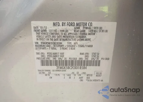 2012 Ford Flex Se z USA, uszkodzony, nr VIN 2FMGK5BC2CBD18584